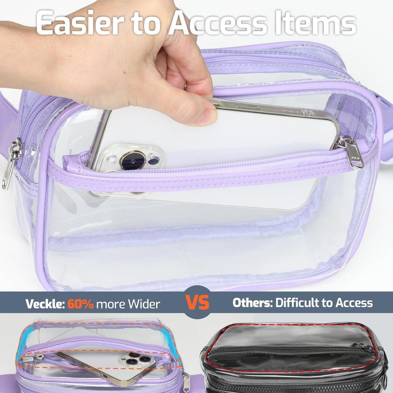 Veckle Clear Fanny Pack - Plus Size Only 35" - 51" Stadiuim Approved Clear Belt Bag for Women Transparent Waist Bag Crossbody for Sports Events, Concerts, Purple - Image 5